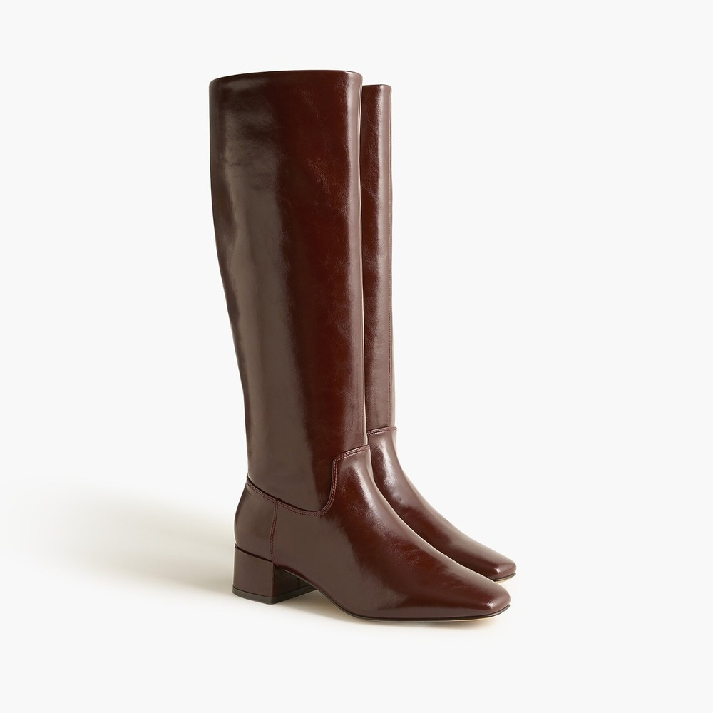 J. Crew Brown Square-toe Tall Leather Boots Size 7.5 - Picture 1 of 9